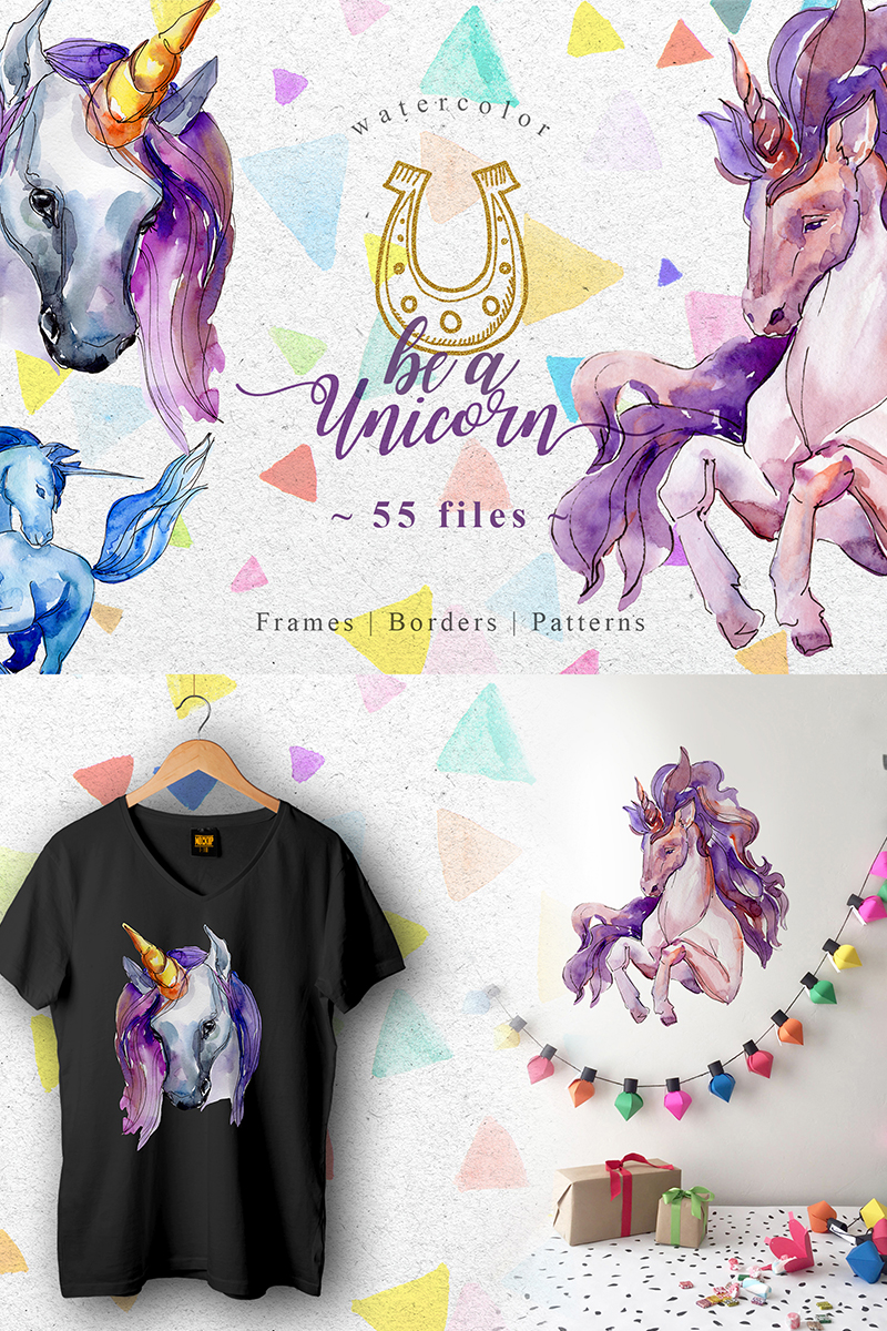 Unicorn Violet Watercolor png - Illustration