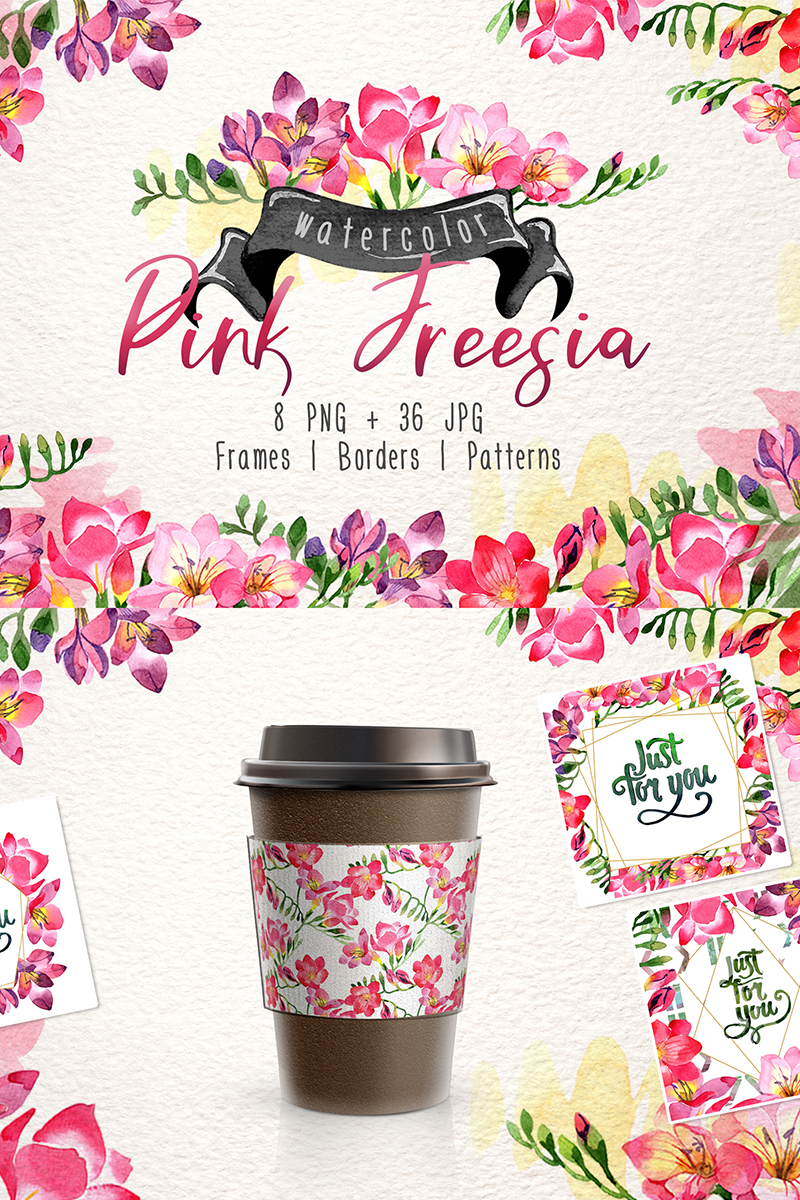 Pink Freesia Watercolor png - Illustration