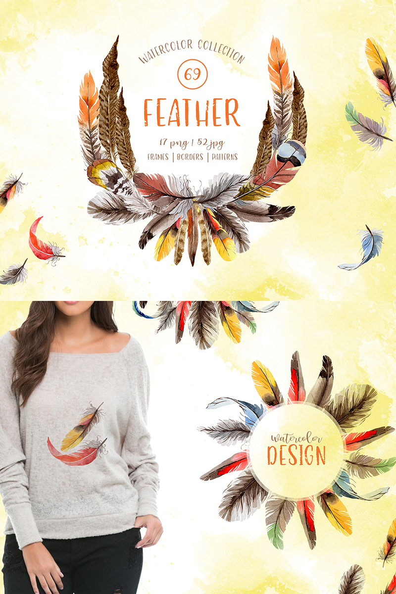 Feather Watercolor Png - Illustration