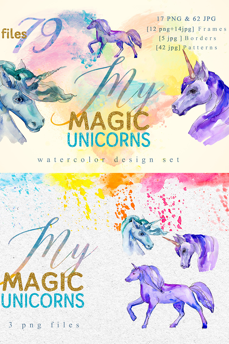 Magic Unicorn Watercolor png - Illustration