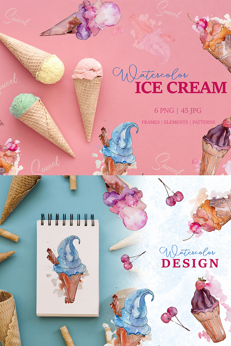 Appetizing Ice Cream Watercolor png - Illustration