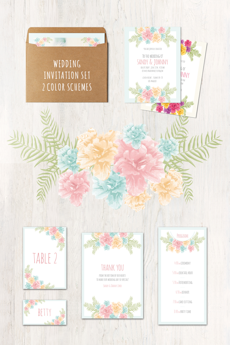 Floral Wedding 13 Cards Set - Corporate Identity Template