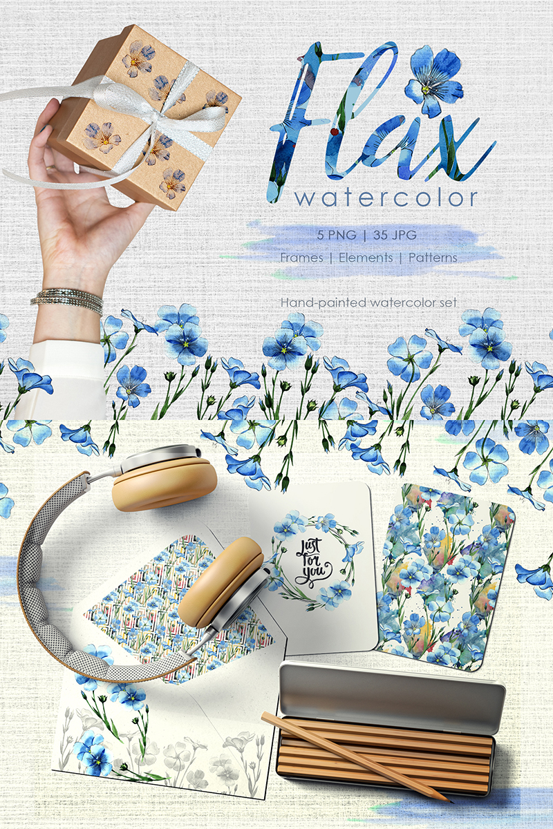 Flax Blue Watercolor Png - Illustration