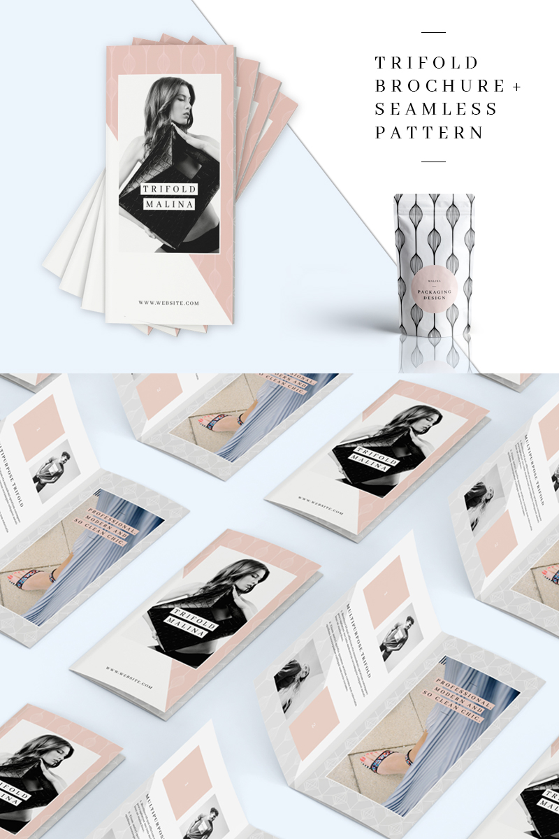MALINA Trifold Brochure + Pattern - Corporate Identity Template