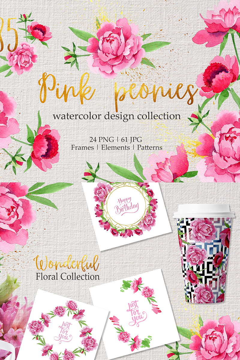 Legendary Pink Peonies Watercolor png - Illustration
