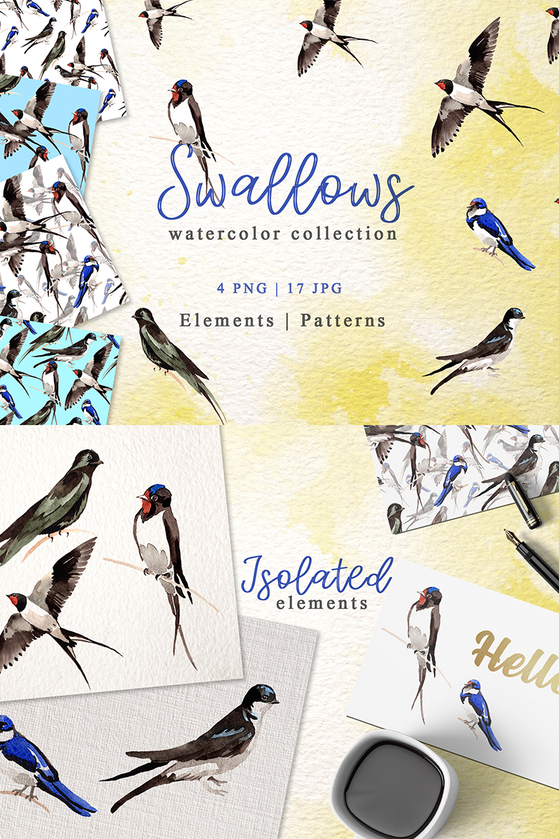 Swallows Watercolor png - Illustration