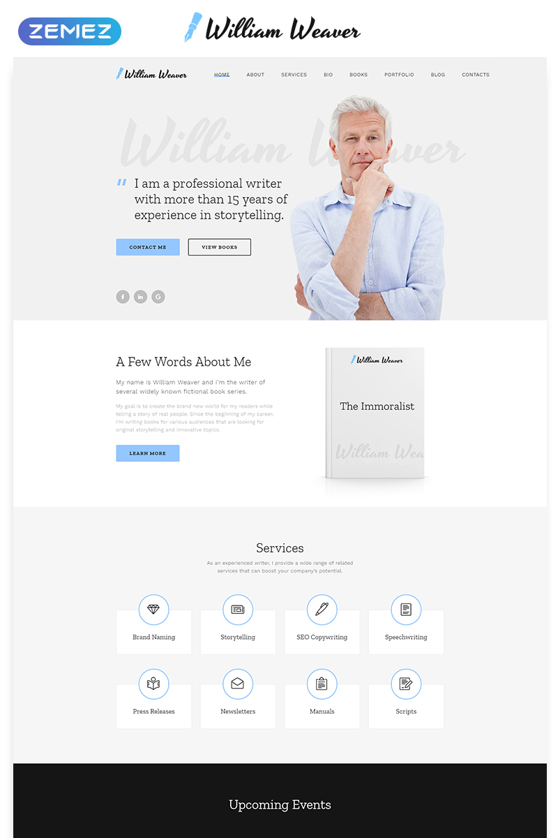 William Weaver - Author Classic Bootstrap HTML Landing Page Template