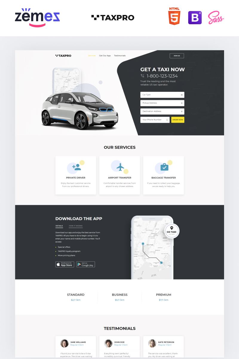 TaxPro - Taxi Service Landing Page Template