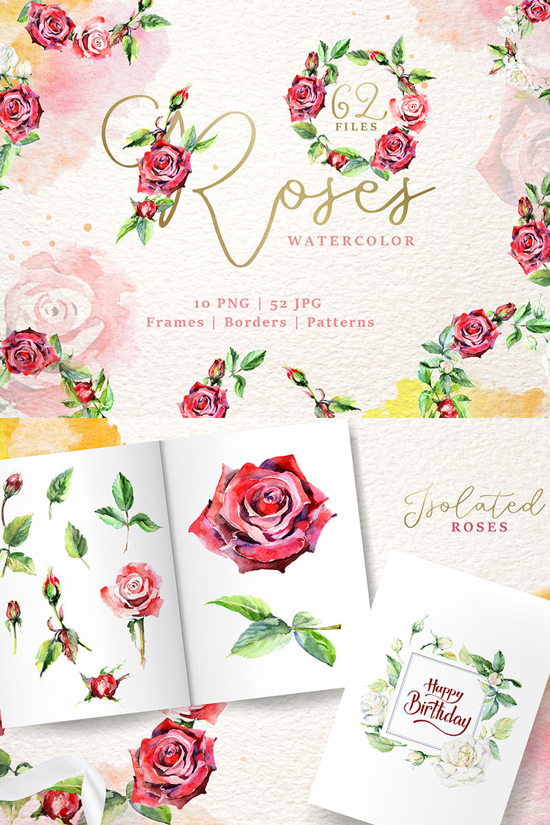 Wonderful Watercolor Red Roses PNG - Illustration