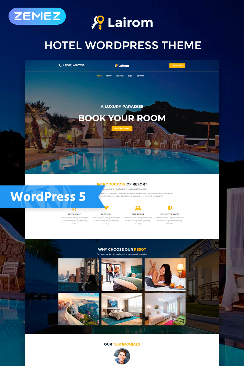 Lairom - Hotel Multipurpose Modern WordPress Elementor Theme