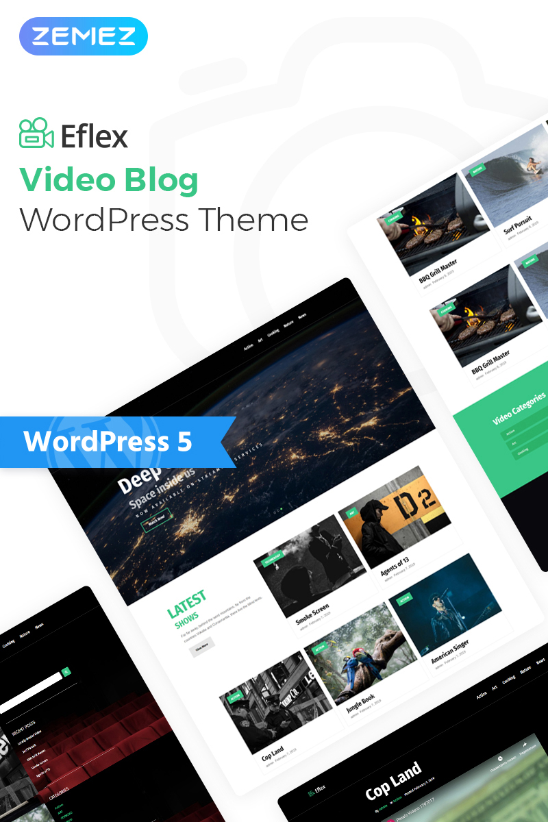 Eflex - Video Blog Multipurpose Classic WordPress Elementor Theme