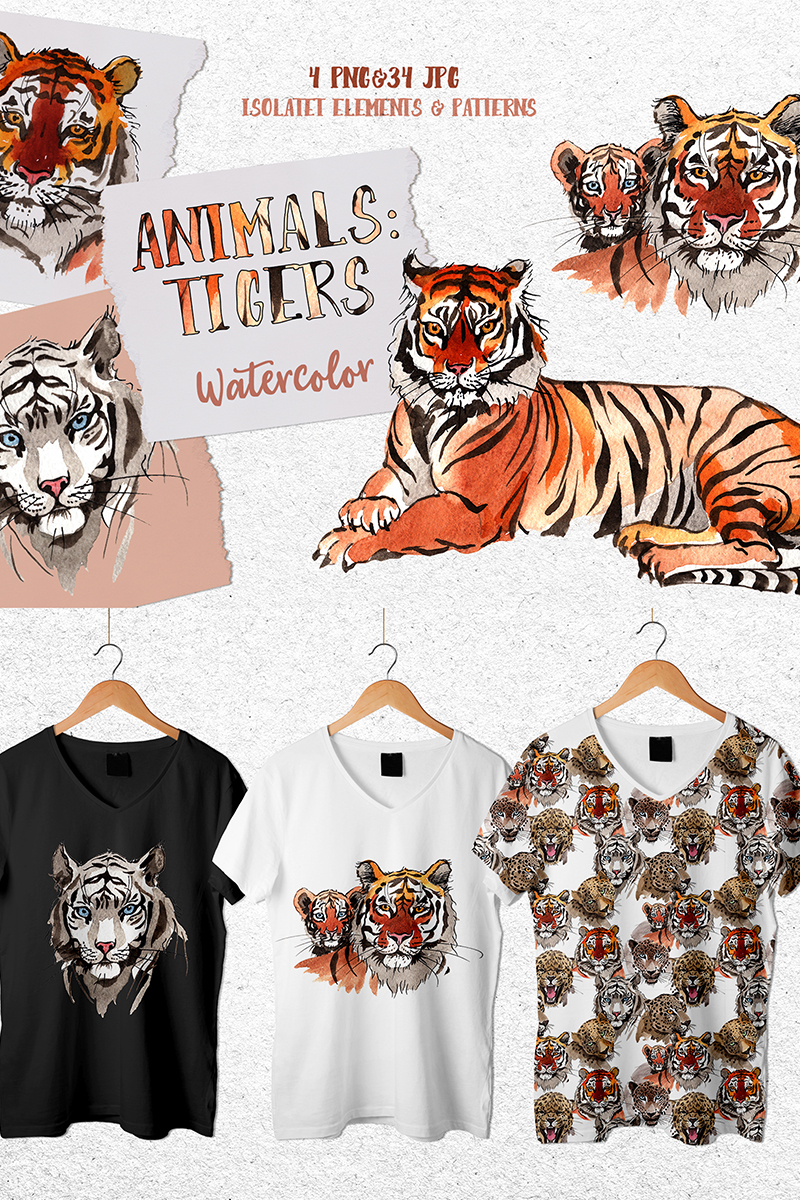 Animals: Tigers Watercolor Png - Illustration