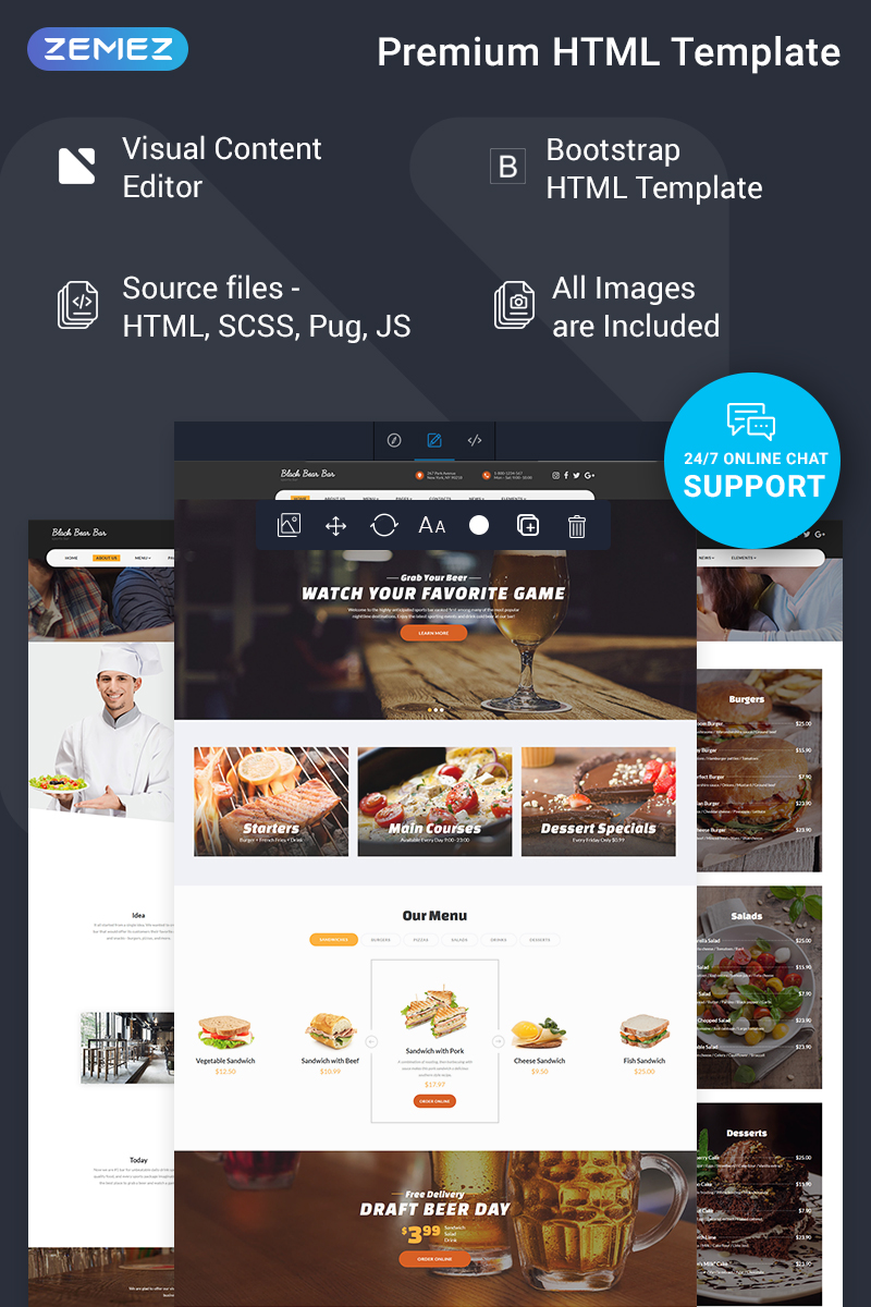 Black Bear Bar - Food & Restaurant Ready-to-Use Modern HTML5 Website Template