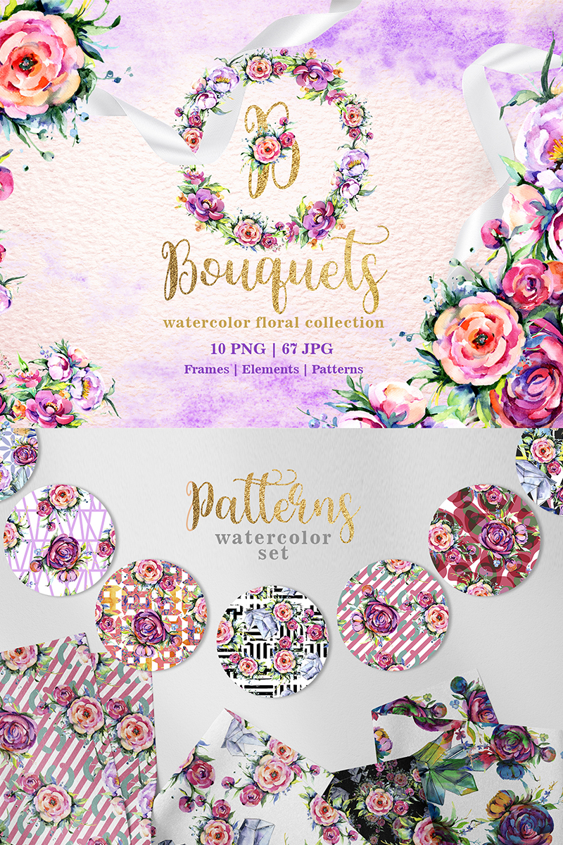 Bright Bouquets Watercolor Png - Illustration