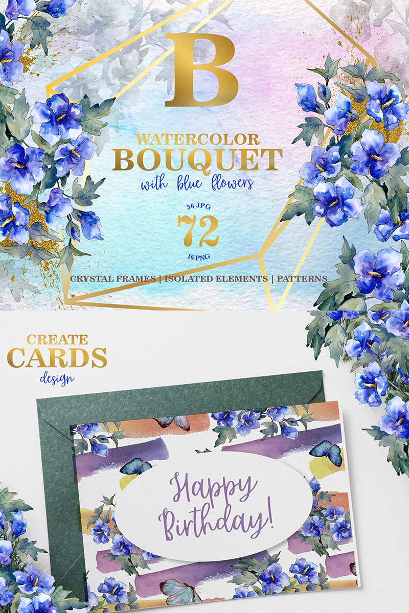 Bouquet With Blue Flowers Watercolor Png - Illustration