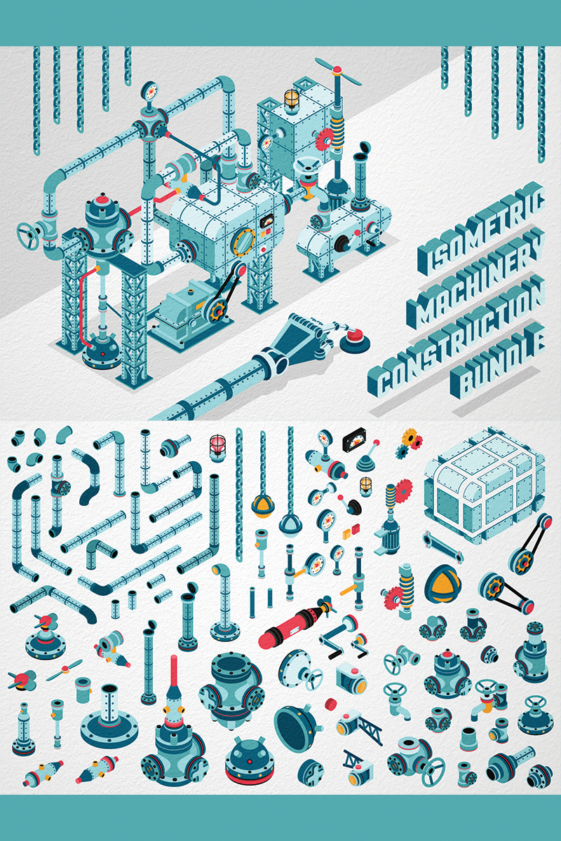 Isometric Machinery Construction Kit - Illustration