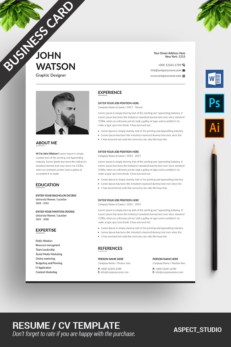 John Watson with Business card Resume Template