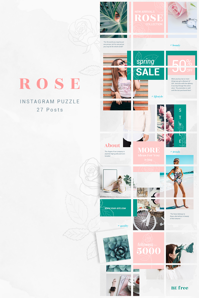 Instagram Puzzle Template - Rose for Social Media