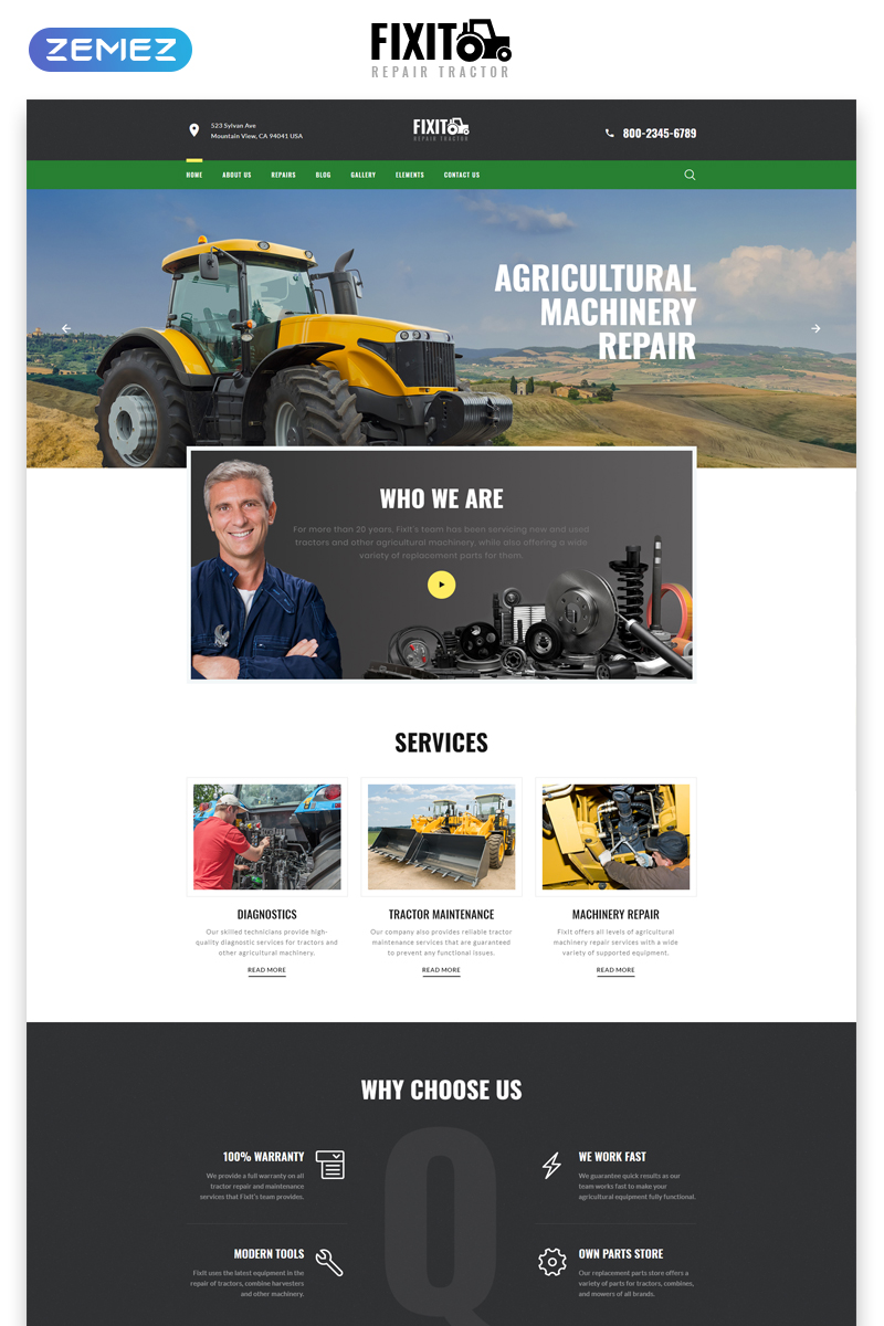 FIXIT - Tractor Repair Multipage Classic HTML Website Template
