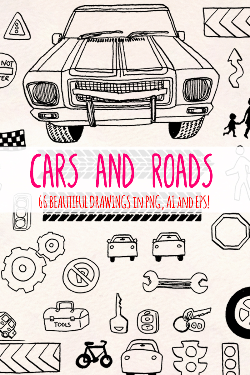 66 Transport - Cars and Road Sketches - Illustration