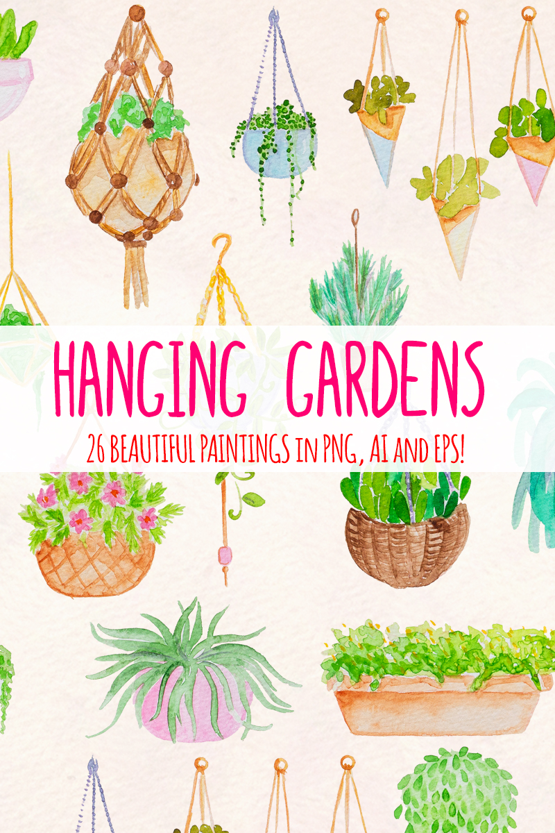 26 Hanging Pot Plants and Garden - Illustration