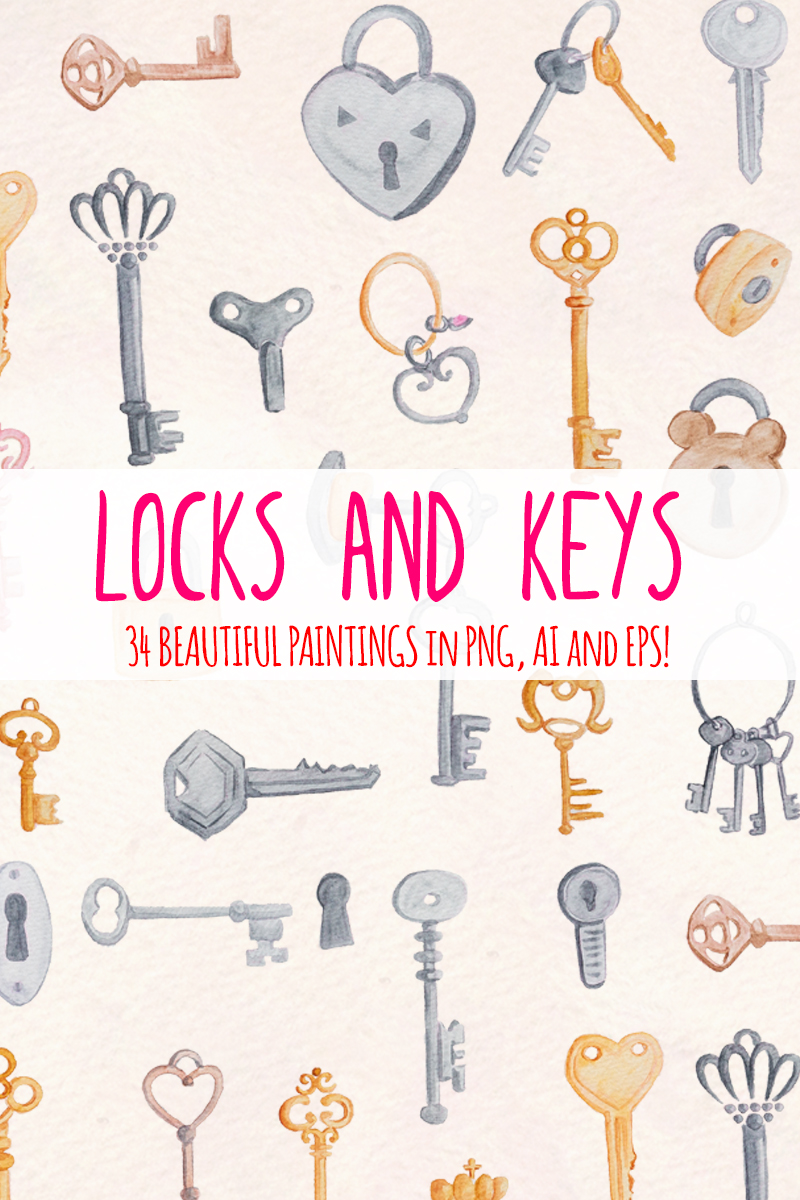 34 Antique Style Locks and Keys - Illustration