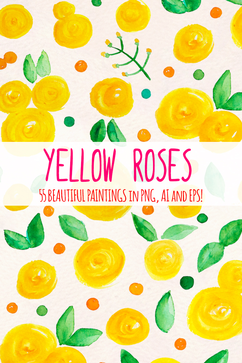 55 Yellow Rose, Leaf and Spot Elements - Illustration