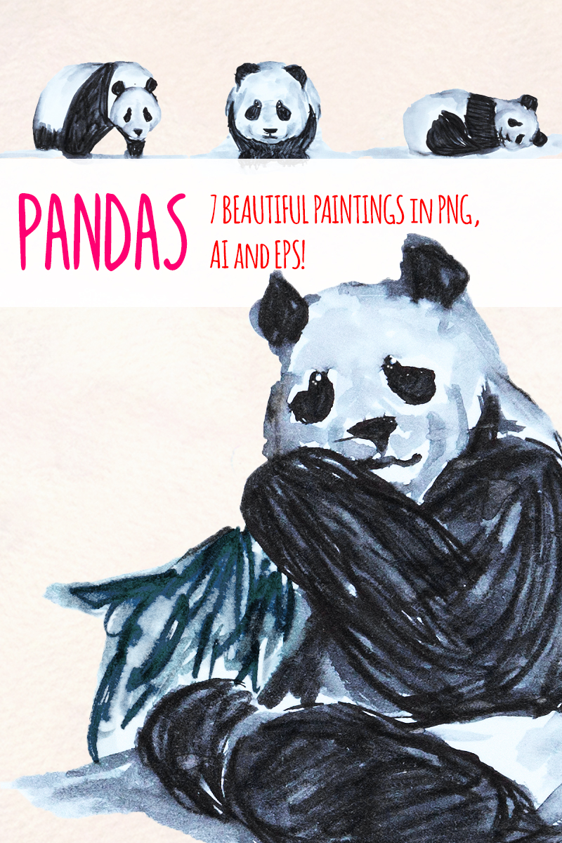 7 Handpainted Cute Panda - Illustration