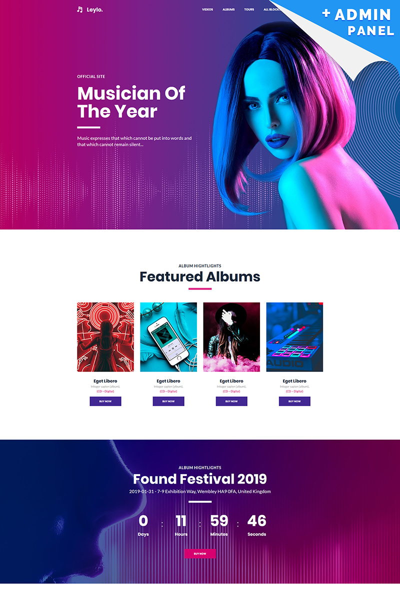 Leylo - Singer Landing Page Template- Purple and Red Gradient Theme