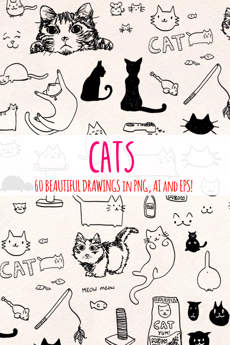 60 Kitty Cat Elements - Illustration