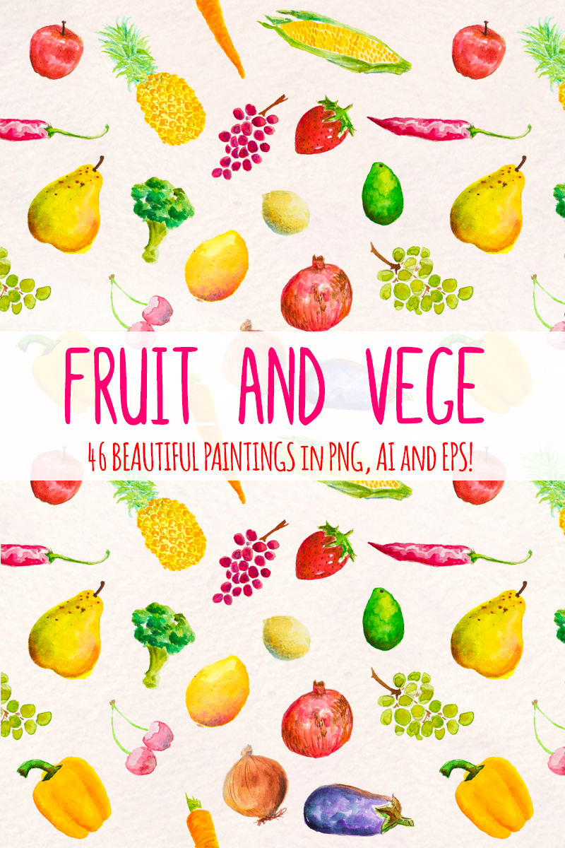 46 Hand Painted Fruits and Vegetable - Illustration
