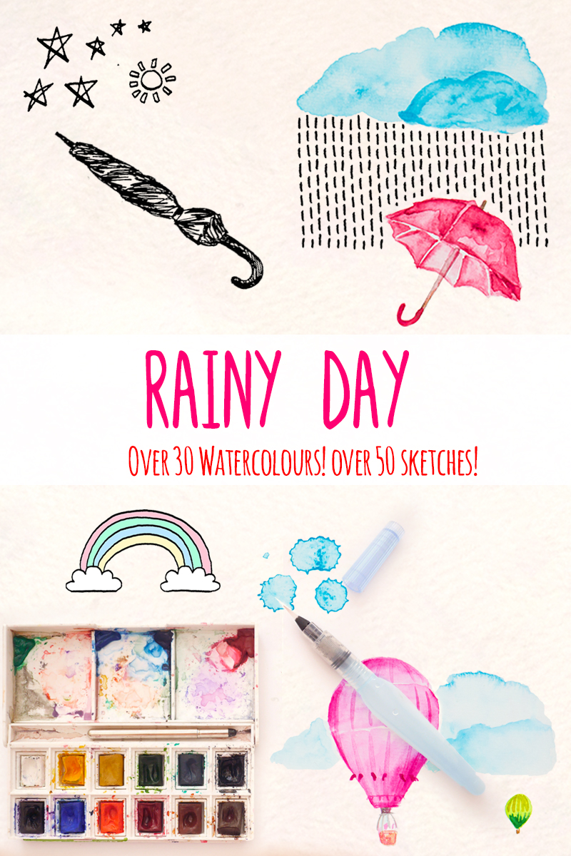 86 Rain Themed Graphics Elements - Illustration