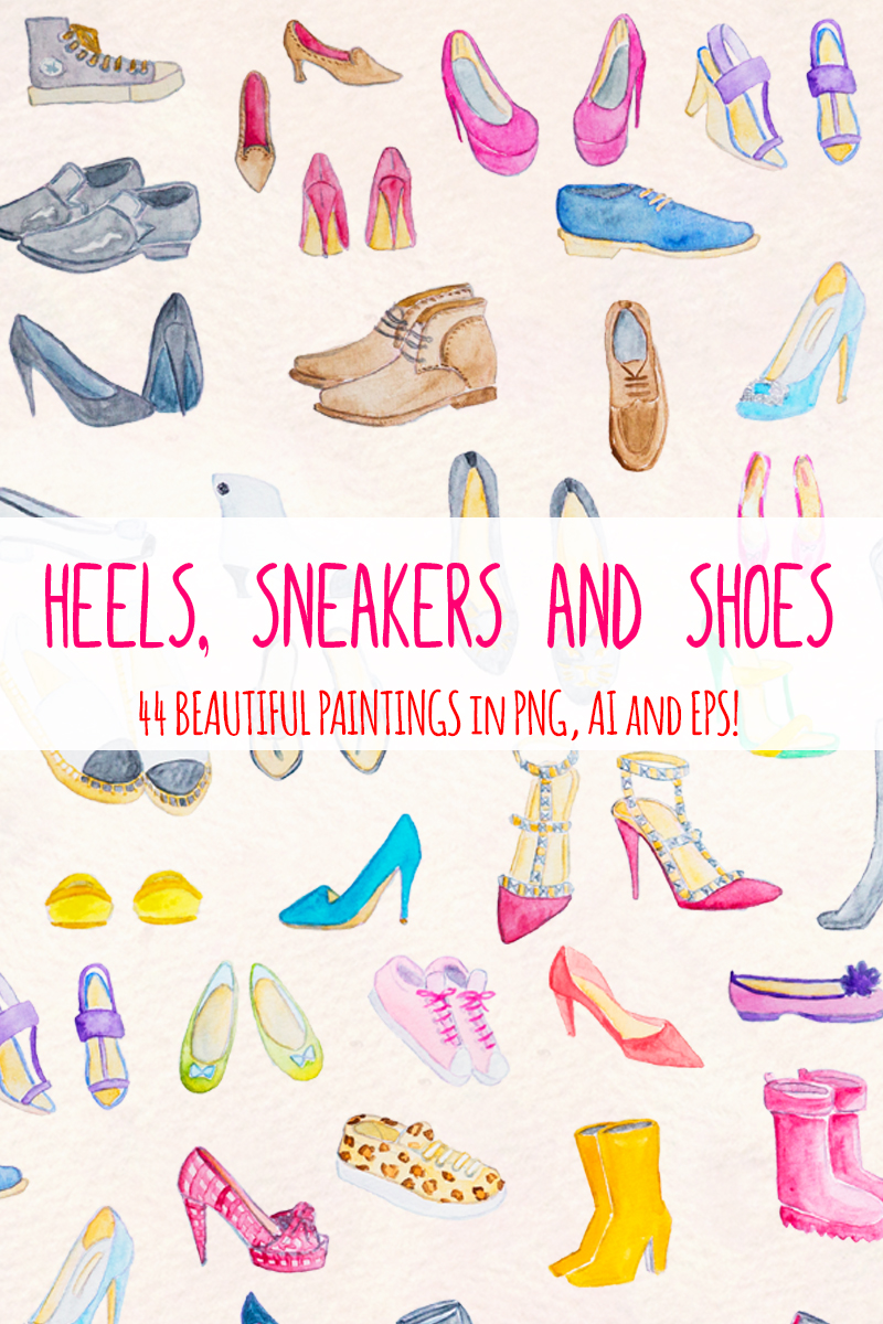 44 Watercolor Heels, Sneakers and Shoe - Illustration