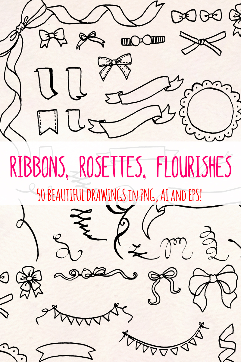50 Ribbons, Rosettes and Flourish - Illustration