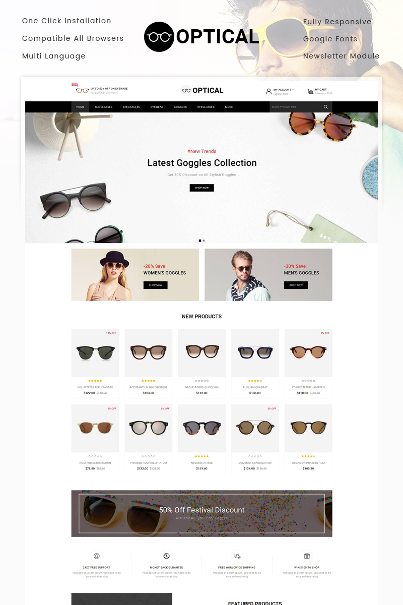 Optical - Eye Glasses Store OpenCart Template