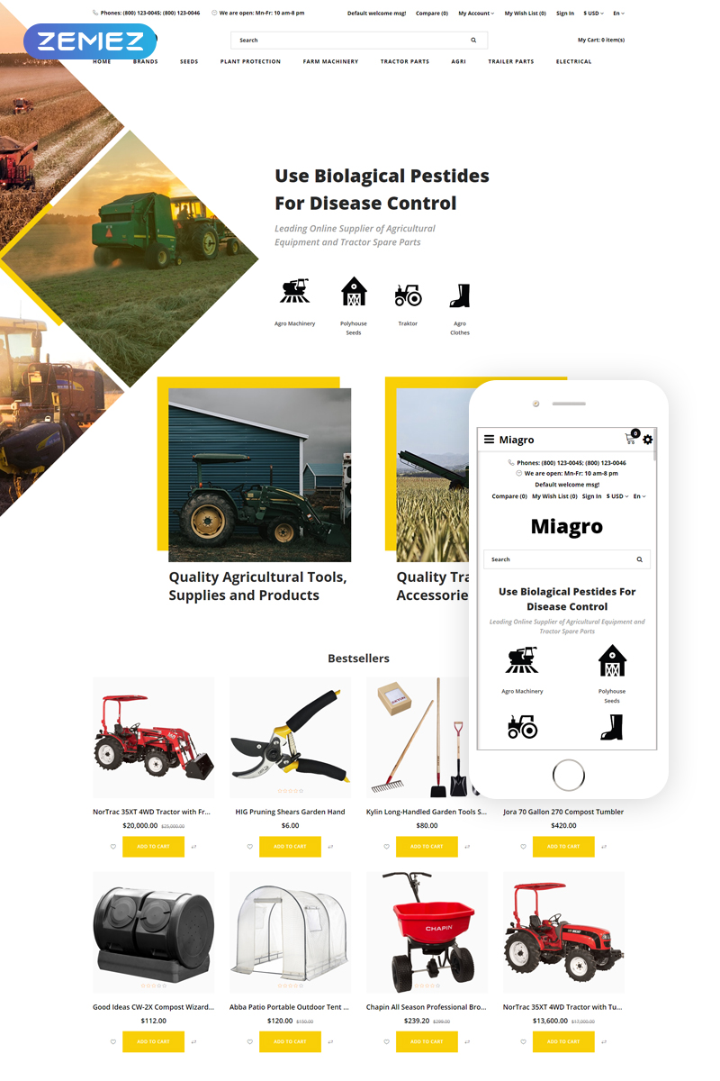 Miagro - Agriculture Equipment Store Clean OpenCart Template