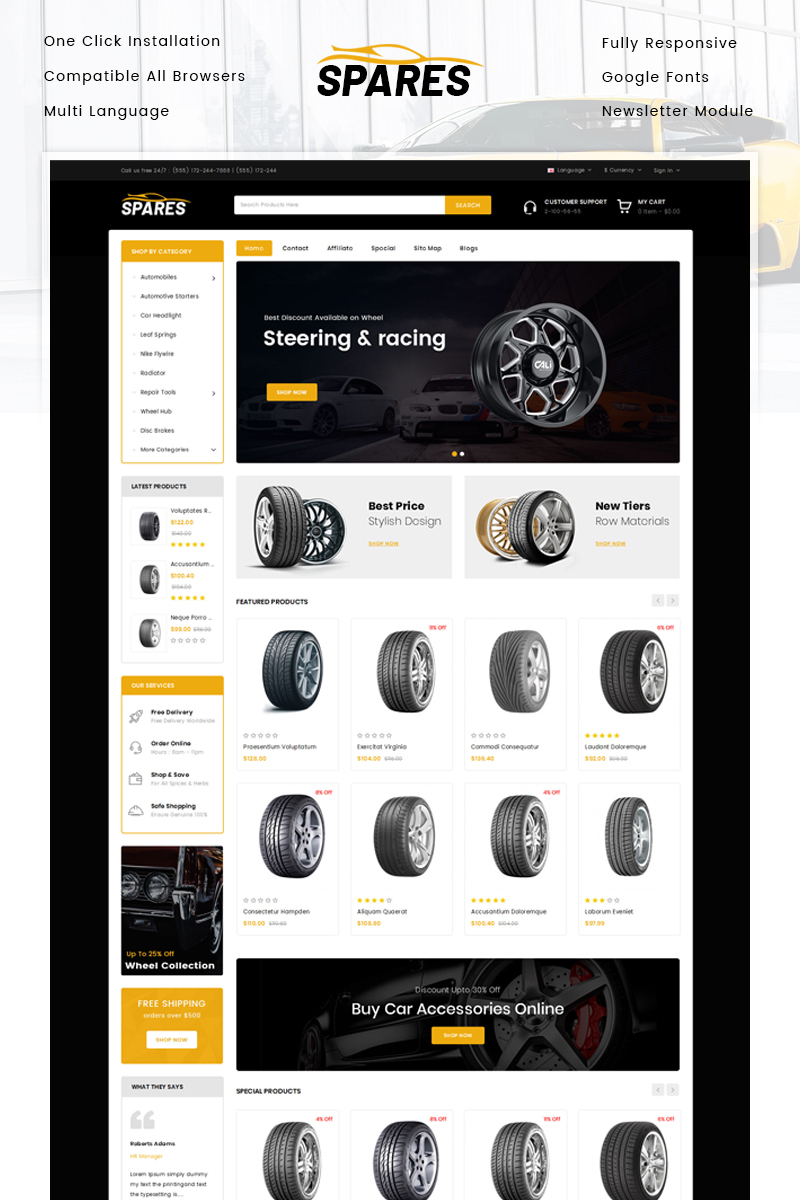 Spares - Auto Wheels Store OpenCart Template