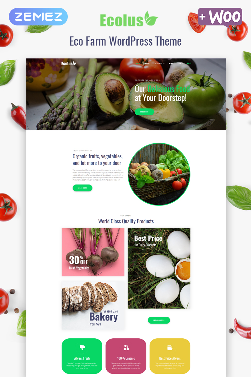 Ecolus - Organic Food Delivery ECommerce Modern WordPress Elementor Theme