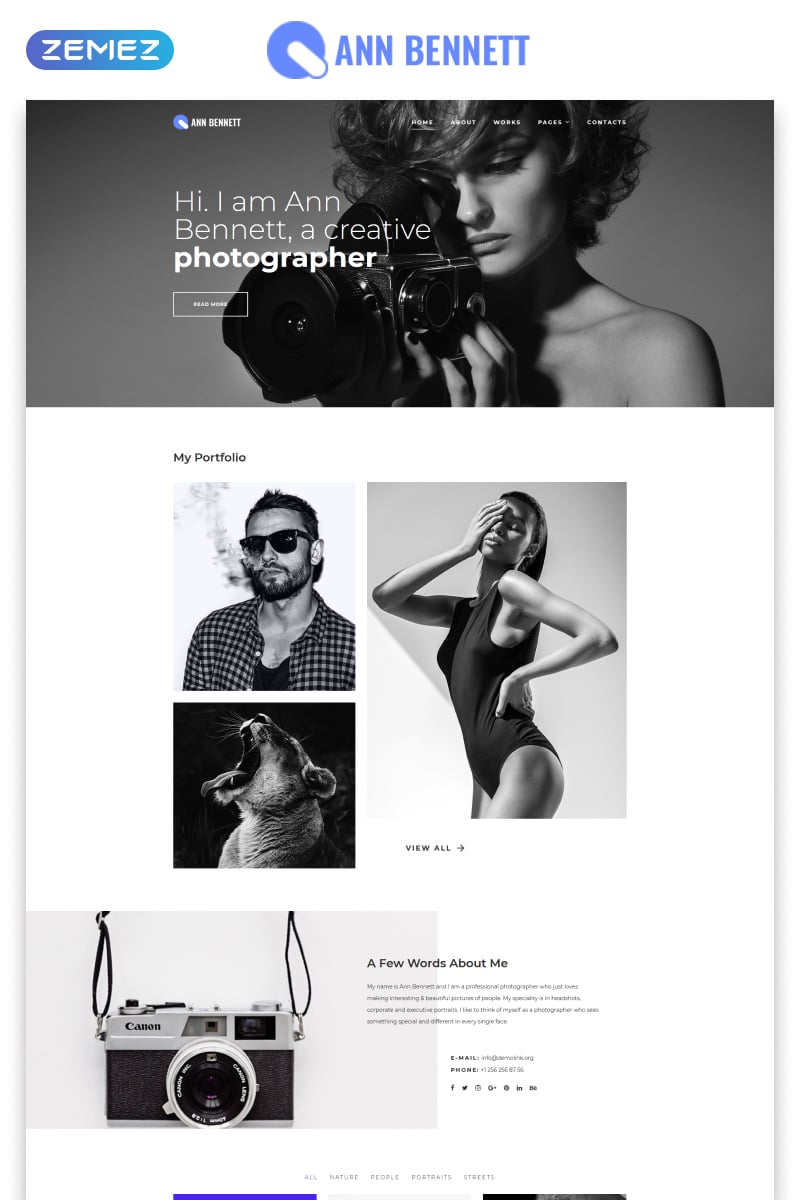Ann Bennett - Photographer Portfolio Multipage Creative HTML Website Template