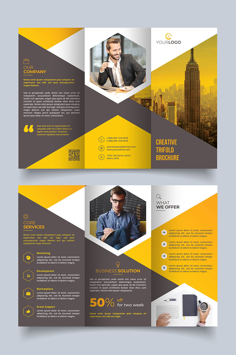 Unique Trifold Brochure Hexagon - Corporate Identity Template