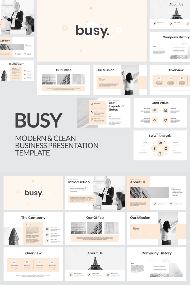 Busy Modern Clean Business PowerPoint template