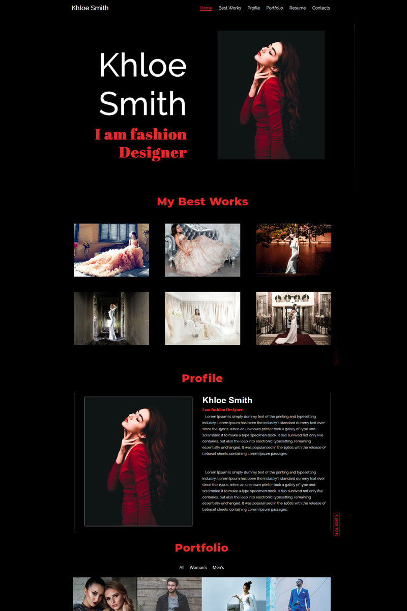 Khloe Smith - Personal Portfolio Resume Landing Page Template