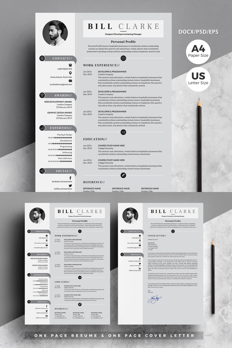 Bill Clarke - Resume with Cover Letter Resume Template