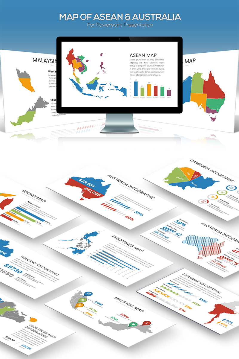 Asean & Australia Maps For PowerPoint template