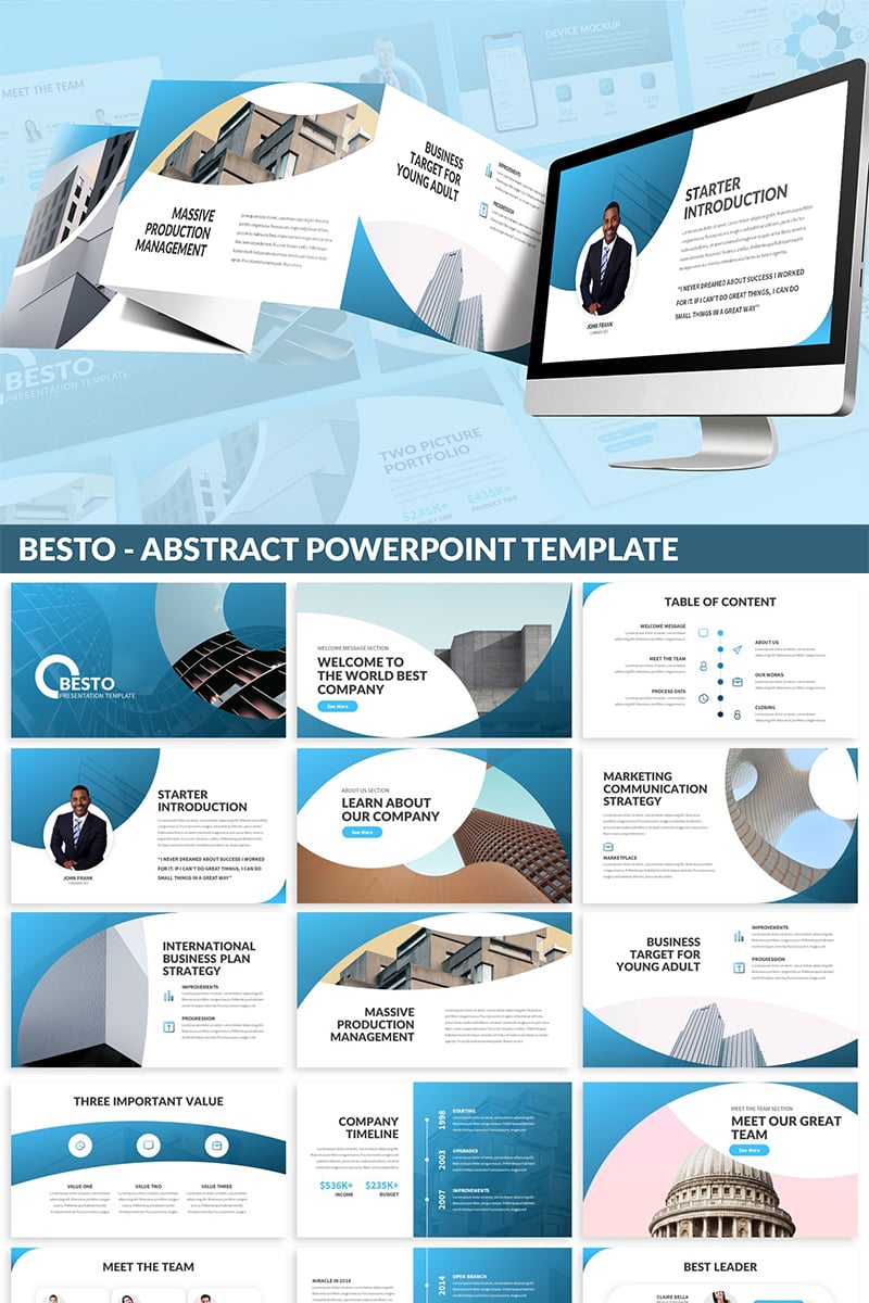 Besto - Abstract PowerPoint template - Blue and White Curved Theme