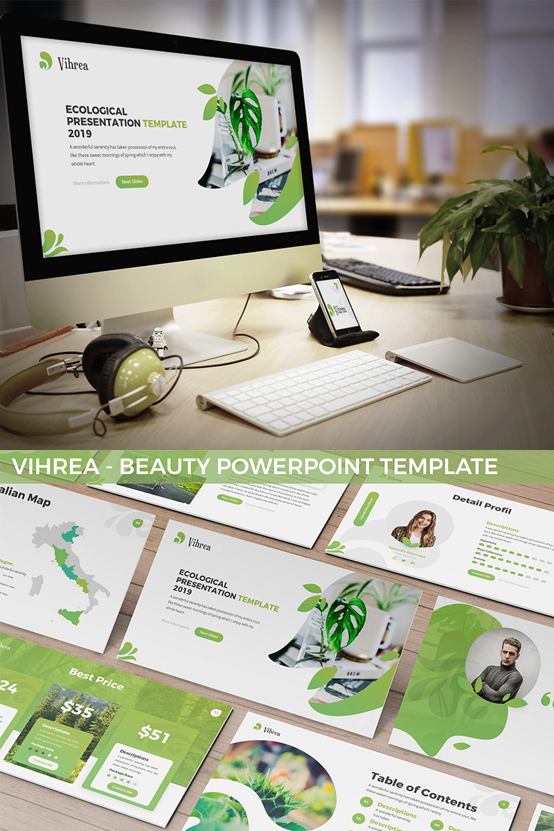 Vihrea - Beauty PowerPoint template - Green Theme