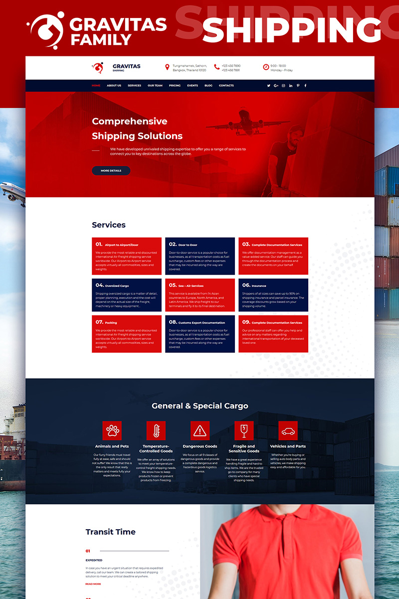 Gravitas - Shipping Company Moto CMS 3 Template - Red, Blue and White Theme