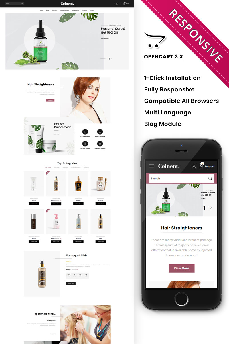 Coinent Cosmetics Store - Opencart Theme for Beauty and Cosmetics