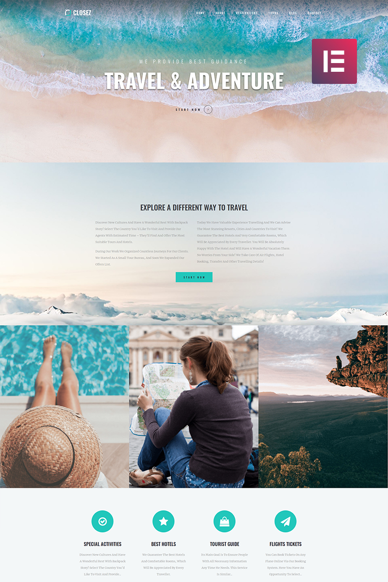 Closez - Tourism One Page Modern WordPress Elementor Theme