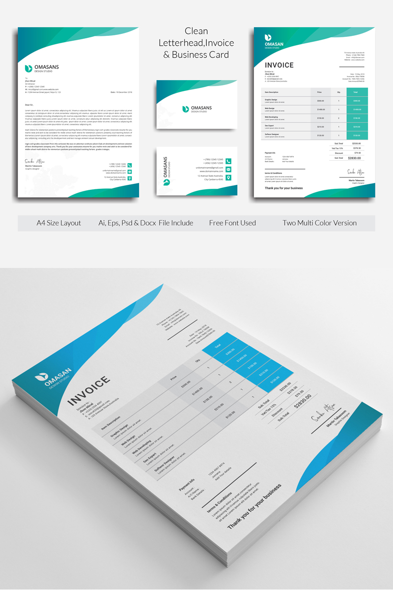 Clean Letterhead, Invoice & Business Card - Corporate Identity Template